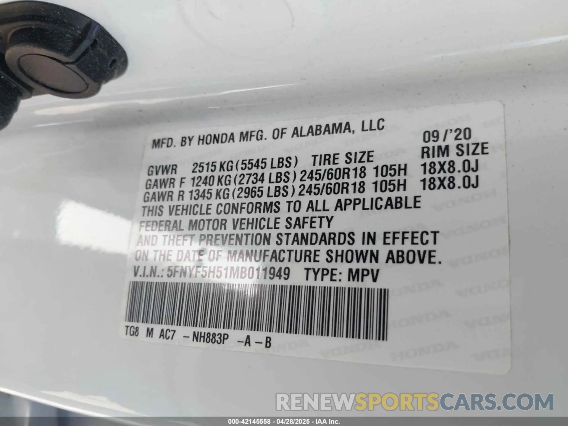 9 Photograph of a damaged car 5FNYF5H51MB011949 HONDA PILOT 2021