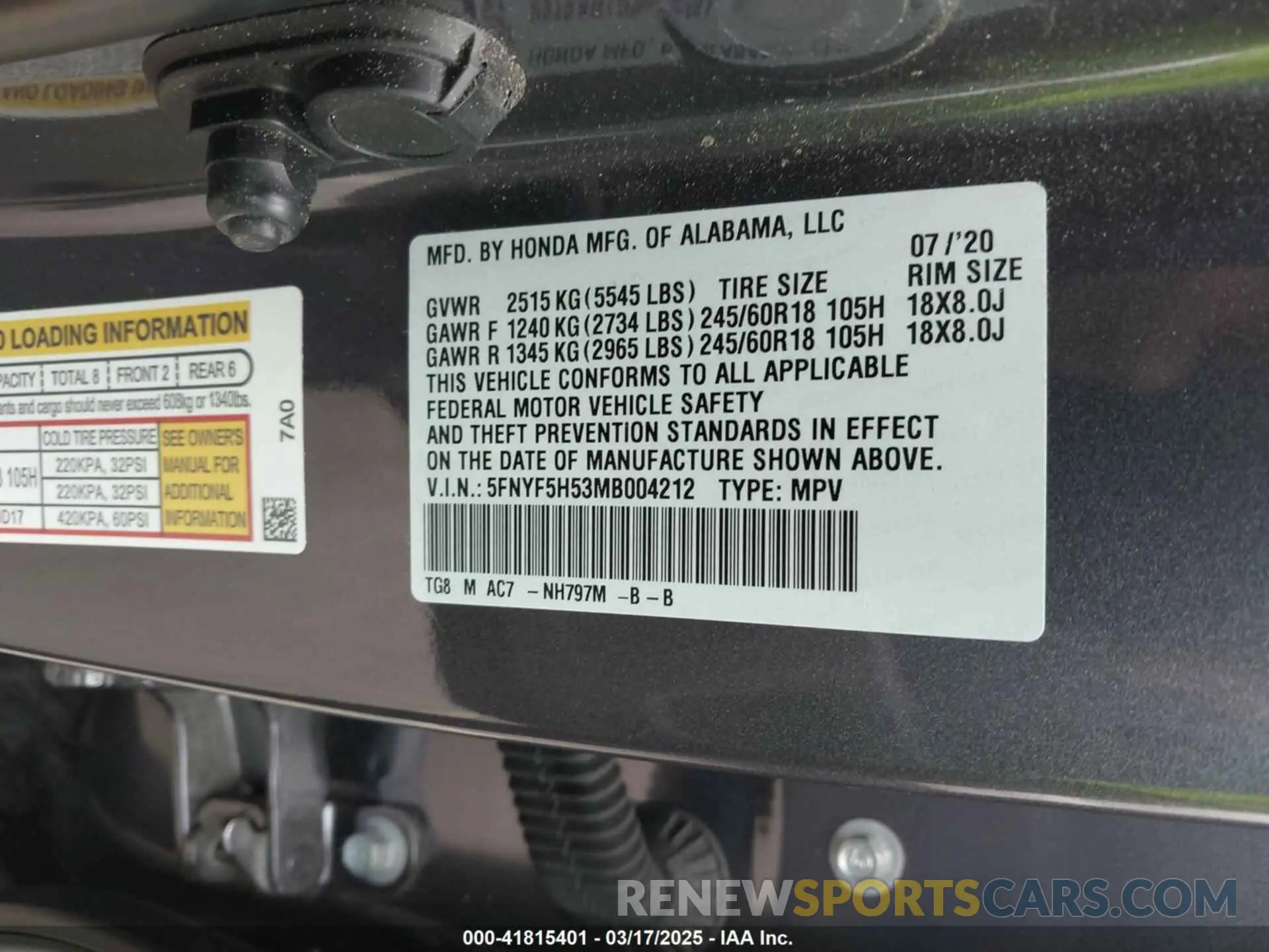 9 Photograph of a damaged car 5FNYF5H53MB004212 HONDA PILOT 2021