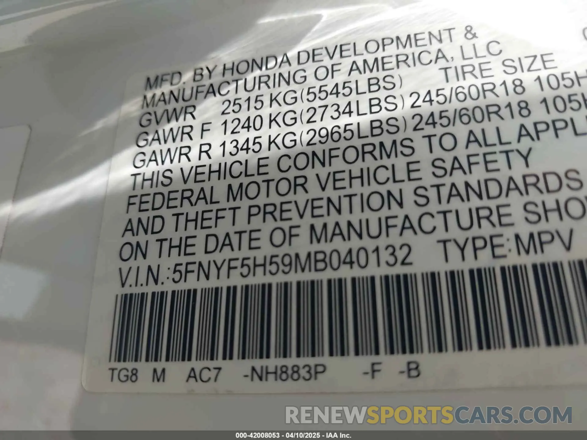9 Photograph of a damaged car 5FNYF5H59MB040132 HONDA PILOT 2021