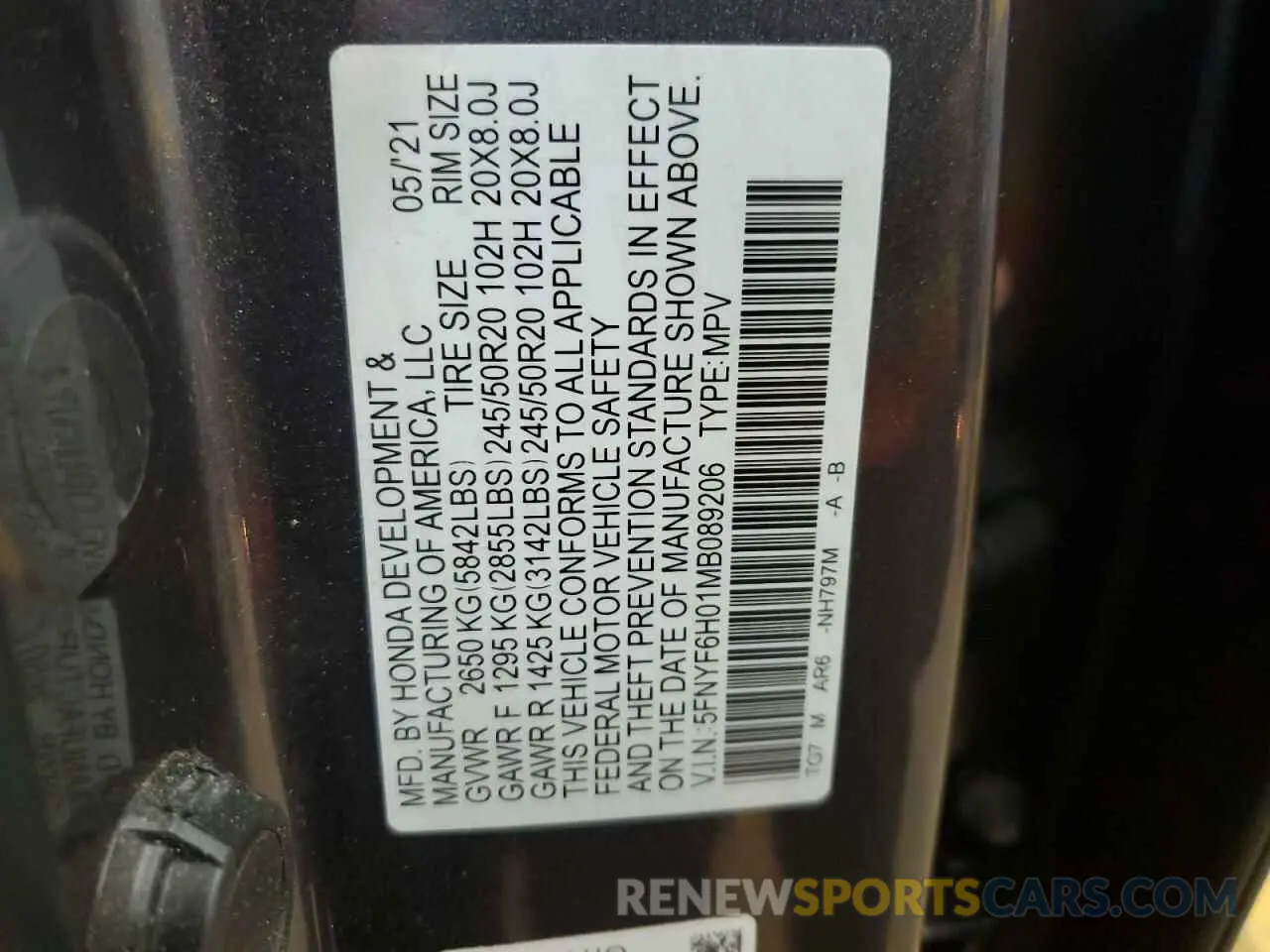 15 Photograph of a damaged car 5FNYF6H01MB089206 HONDA PILOT 2021