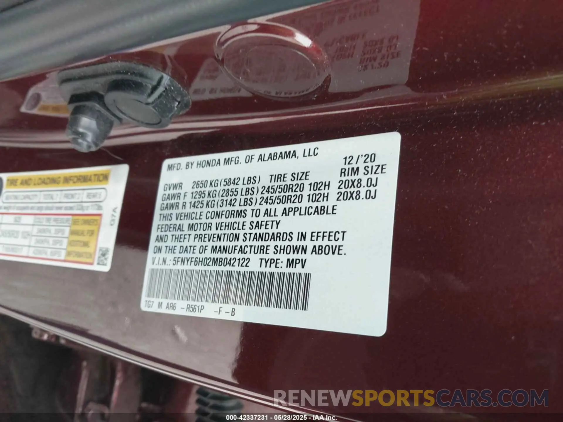9 Photograph of a damaged car 5FNYF6H02MB042122 HONDA PILOT 2021