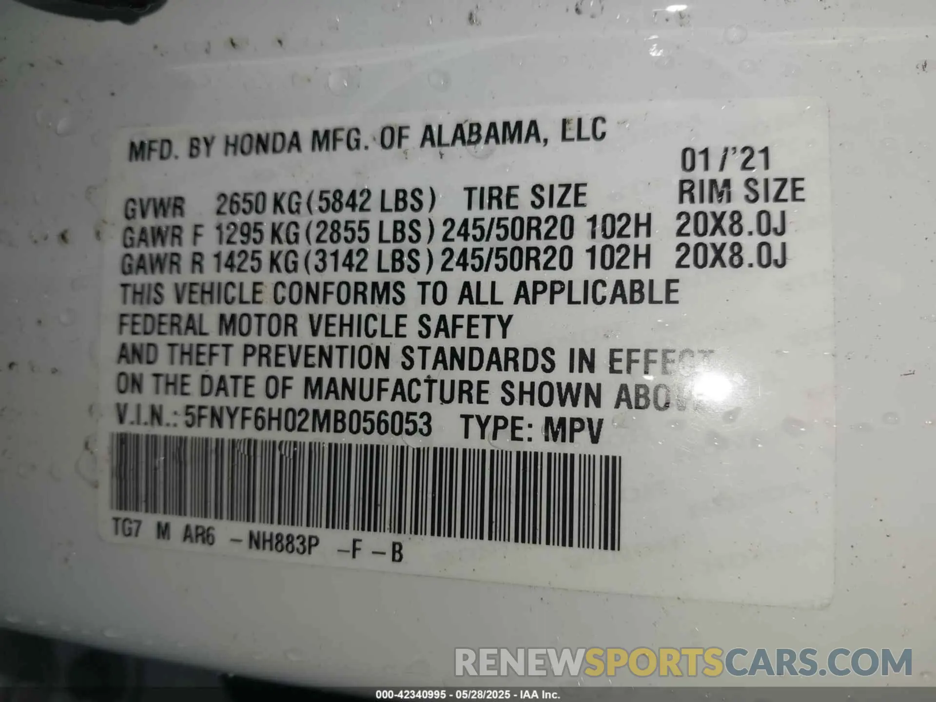9 Photograph of a damaged car 5FNYF6H02MB056053 HONDA PILOT 2021