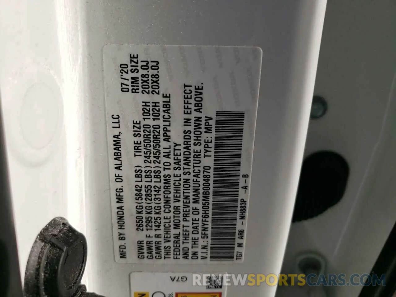 13 Photograph of a damaged car 5FNYF6H05MB004870 HONDA PILOT 2021