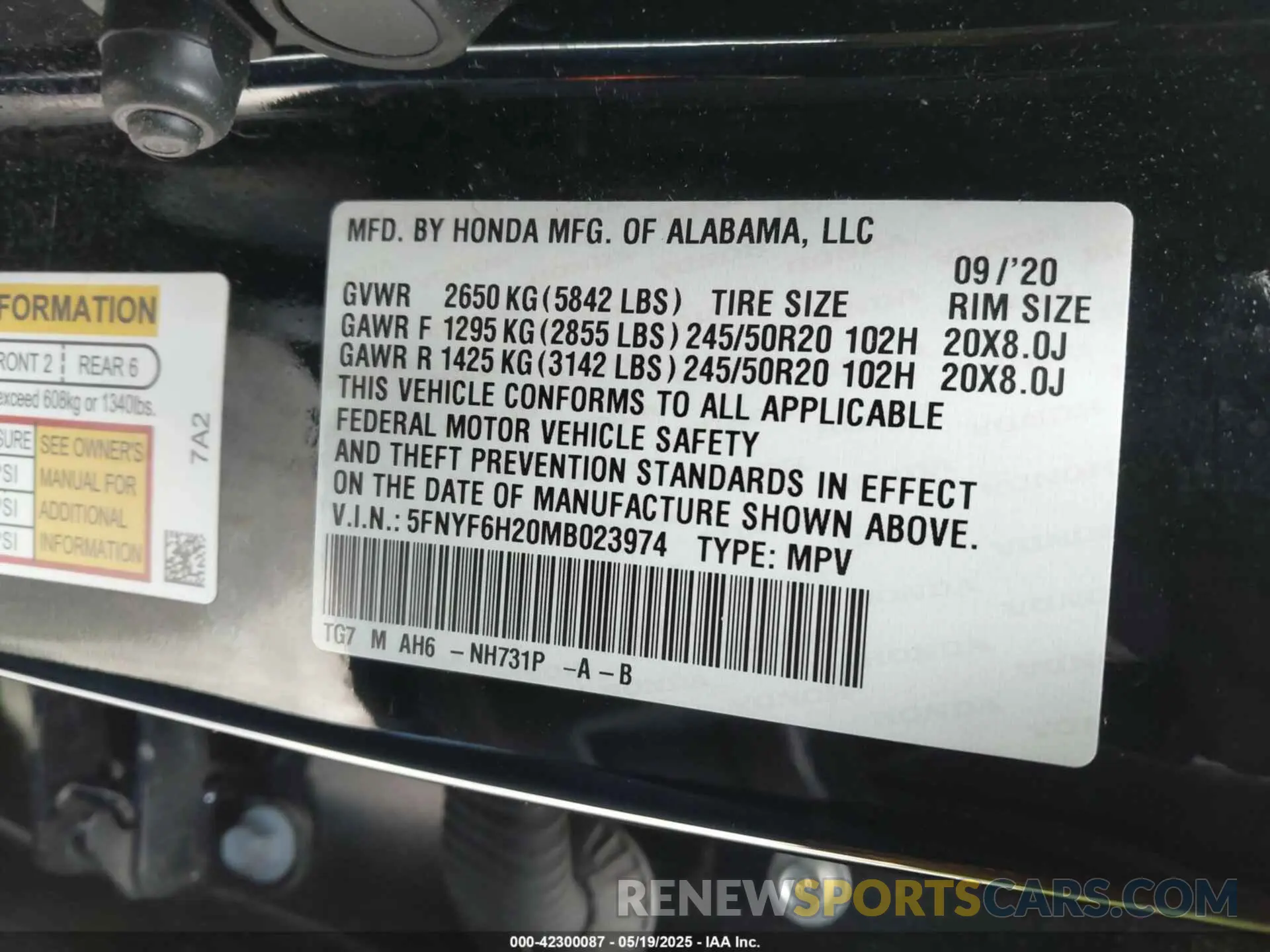 9 Photograph of a damaged car 5FNYF6H20MB023974 HONDA PILOT 2021
