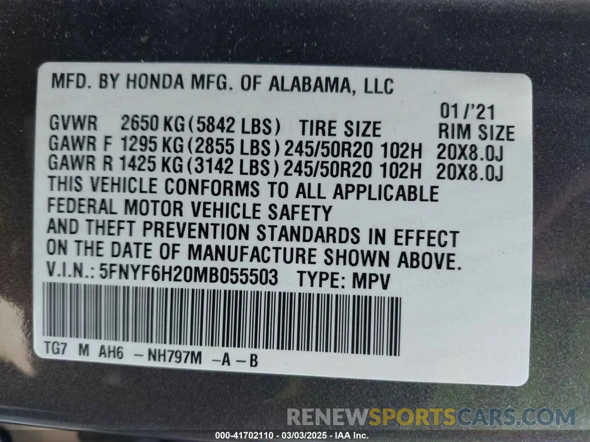 9 Photograph of a damaged car 5FNYF6H20MB055503 HONDA PILOT 2021
