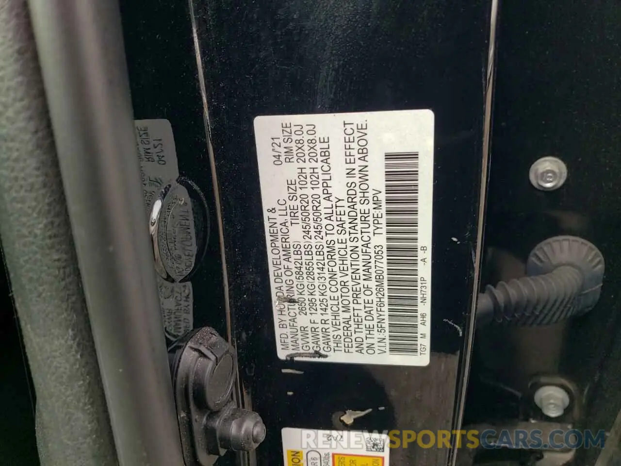 13 Photograph of a damaged car 5FNYF6H26MB077053 HONDA PILOT 2021