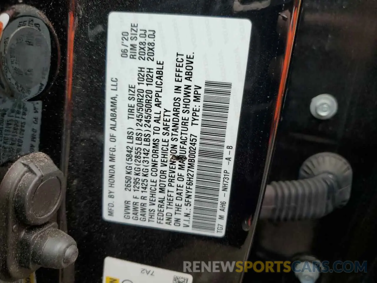 13 Photograph of a damaged car 5FNYF6H27MB002457 HONDA PILOT 2021