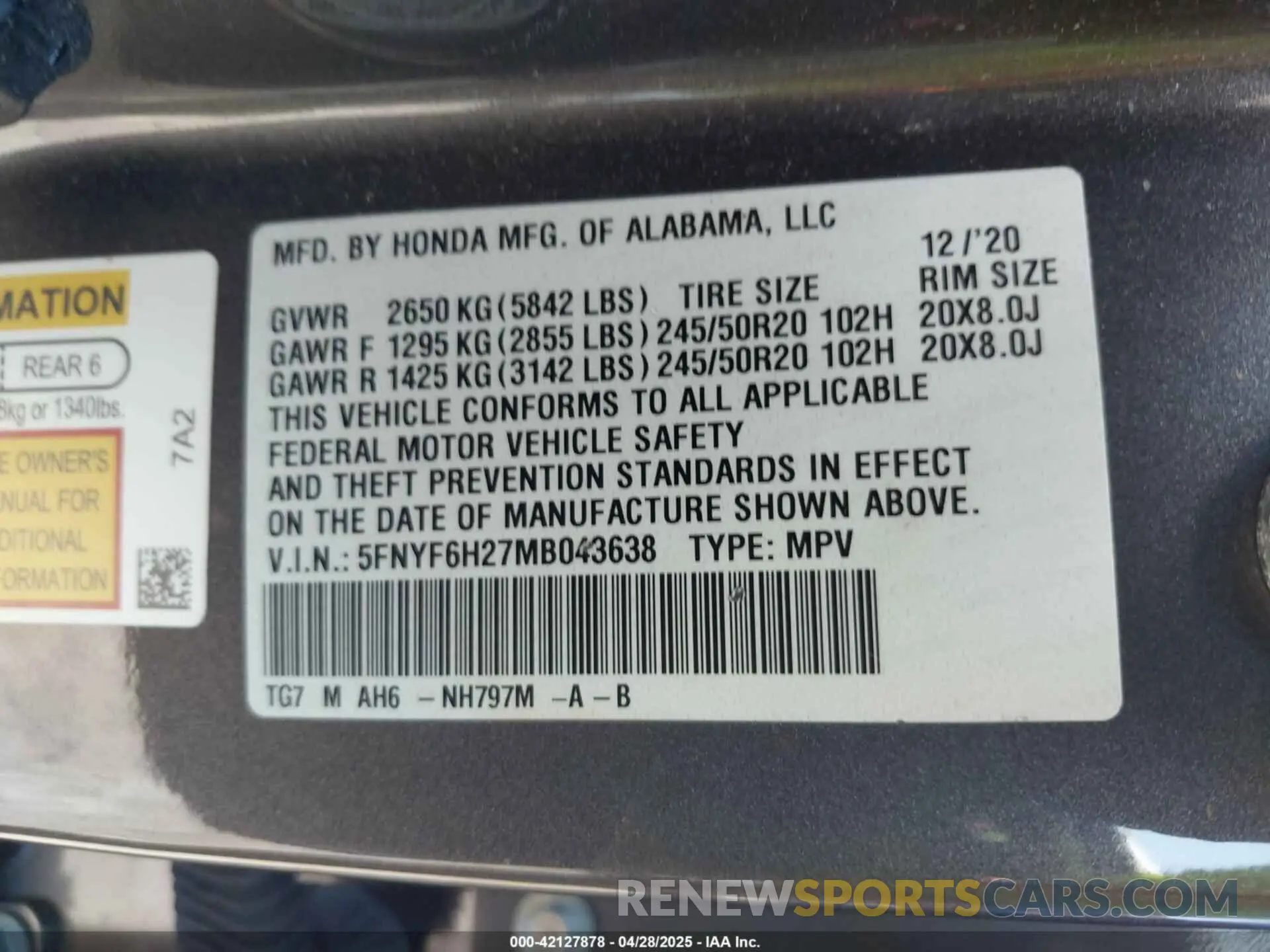 9 Photograph of a damaged car 5FNYF6H27MB043638 HONDA PILOT 2021