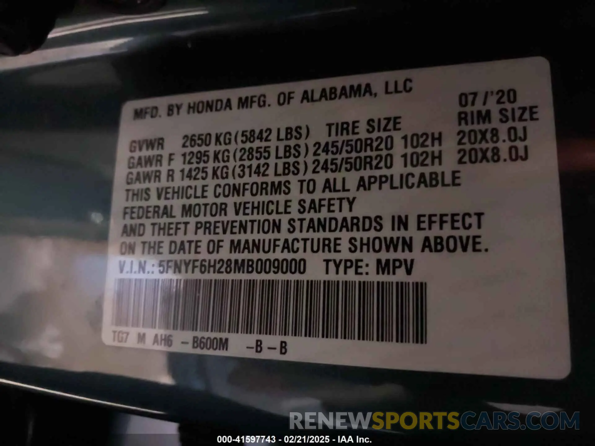 9 Photograph of a damaged car 5FNYF6H28MB009000 HONDA PILOT 2021