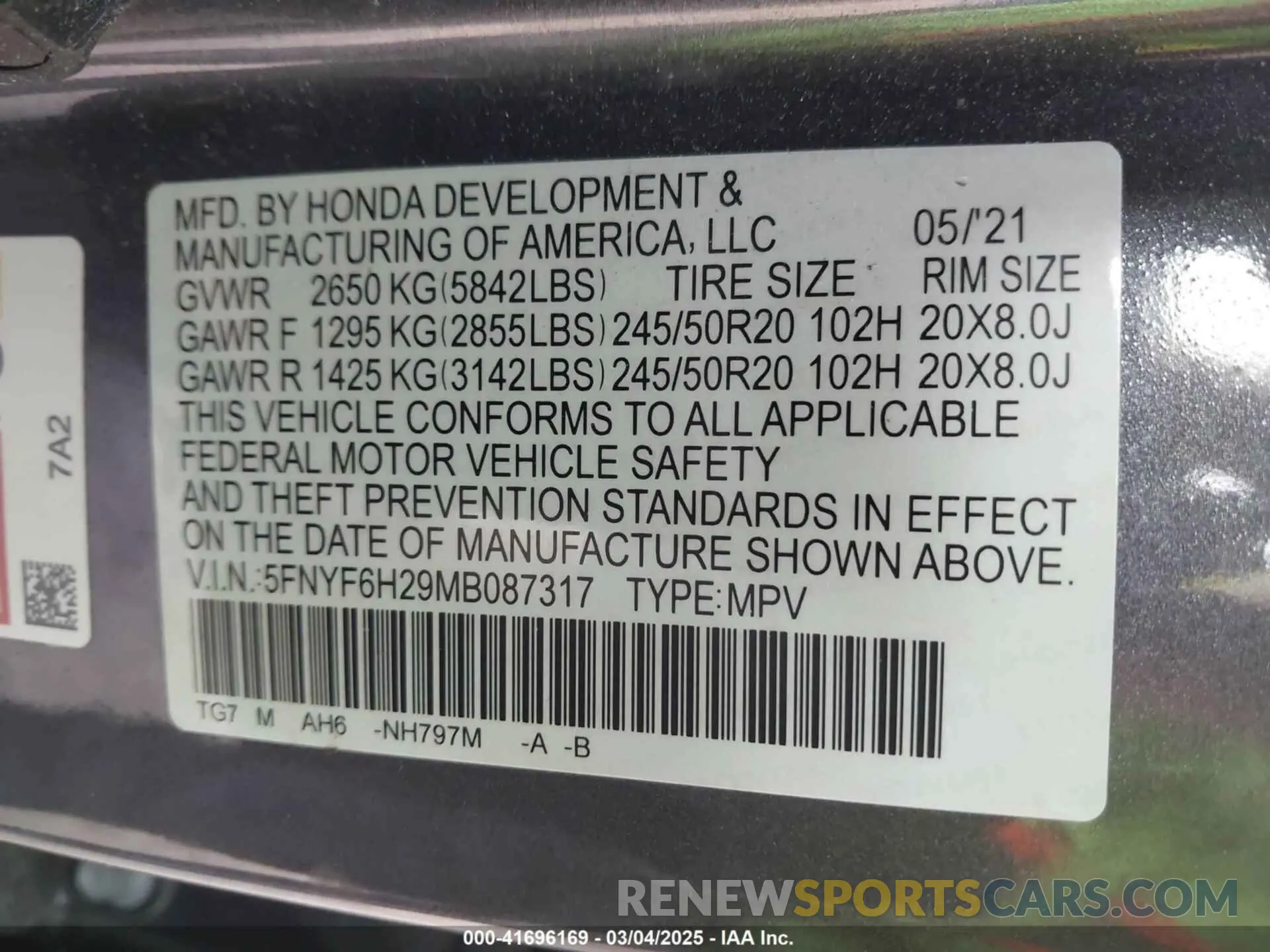 9 Photograph of a damaged car 5FNYF6H29MB087317 HONDA PILOT 2021