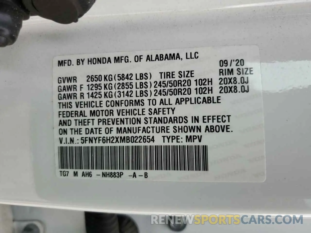 13 Photograph of a damaged car 5FNYF6H2XMB022654 HONDA PILOT 2021