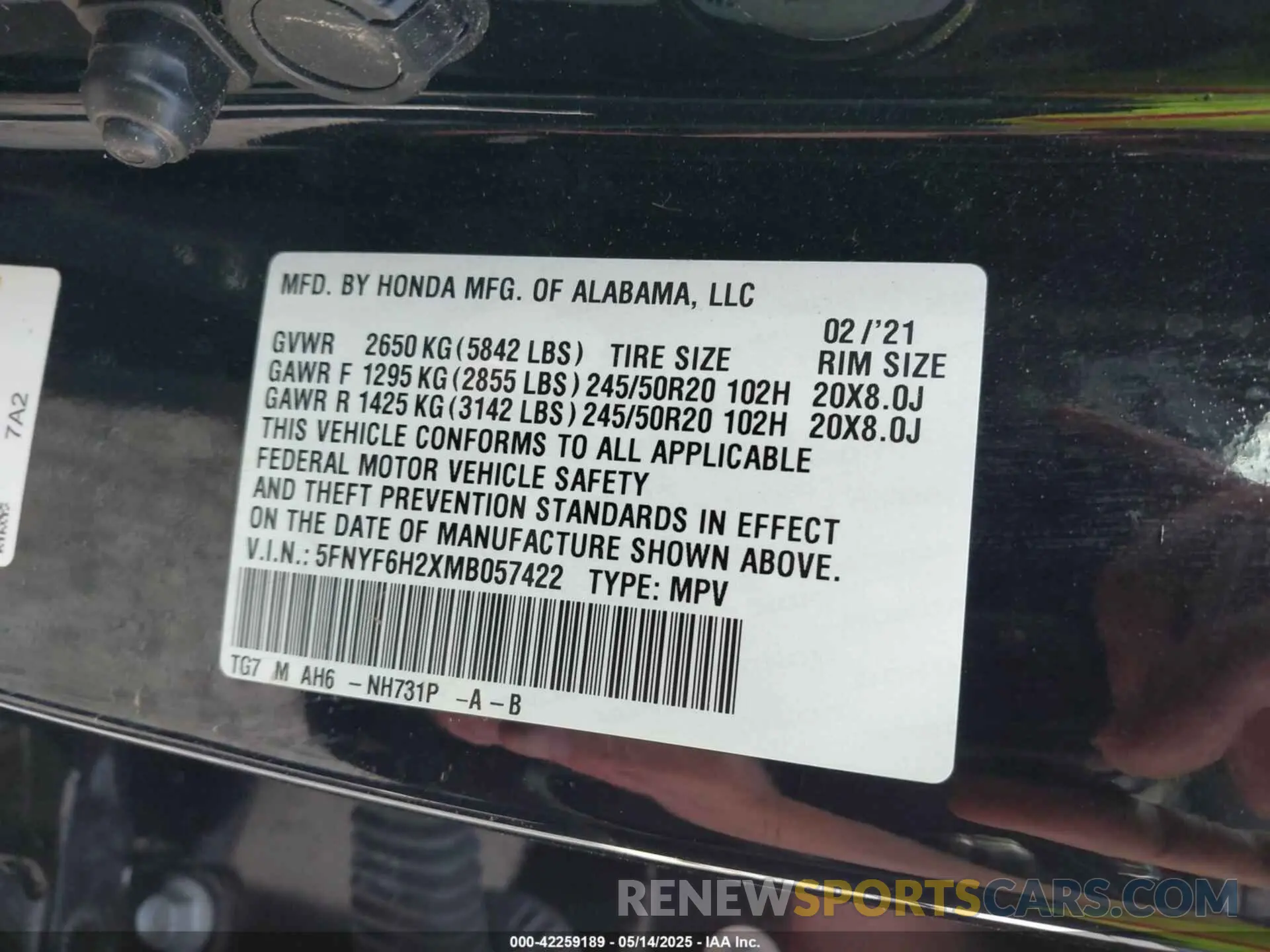 9 Photograph of a damaged car 5FNYF6H2XMB057422 HONDA PILOT 2021