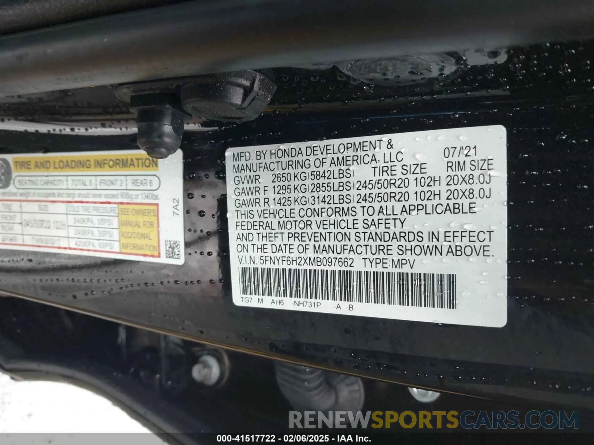 9 Photograph of a damaged car 5FNYF6H2XMB097662 HONDA PILOT 2021