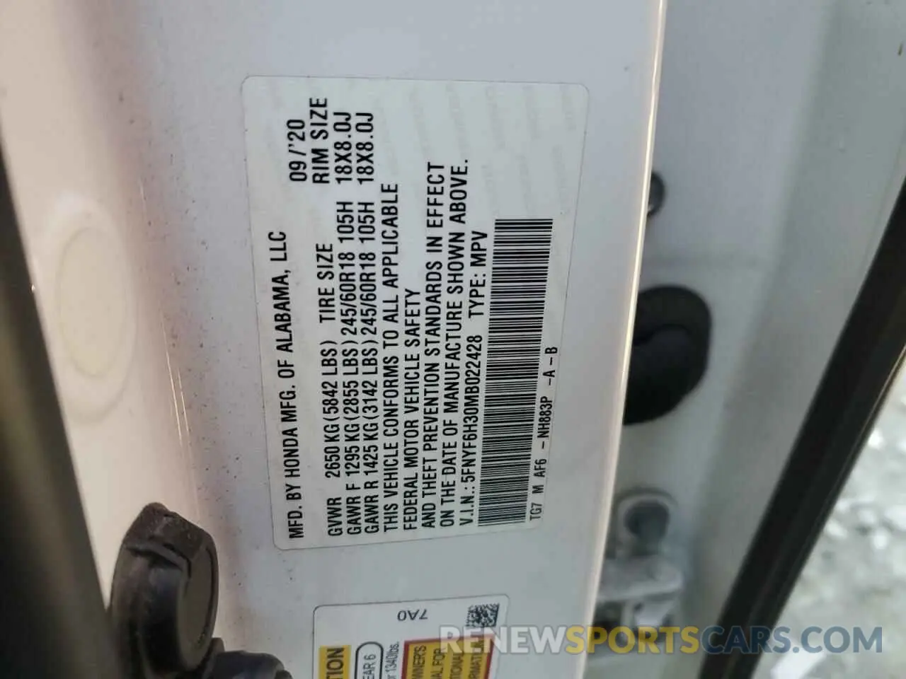 14 Photograph of a damaged car 5FNYF6H30MB022428 HONDA PILOT 2021