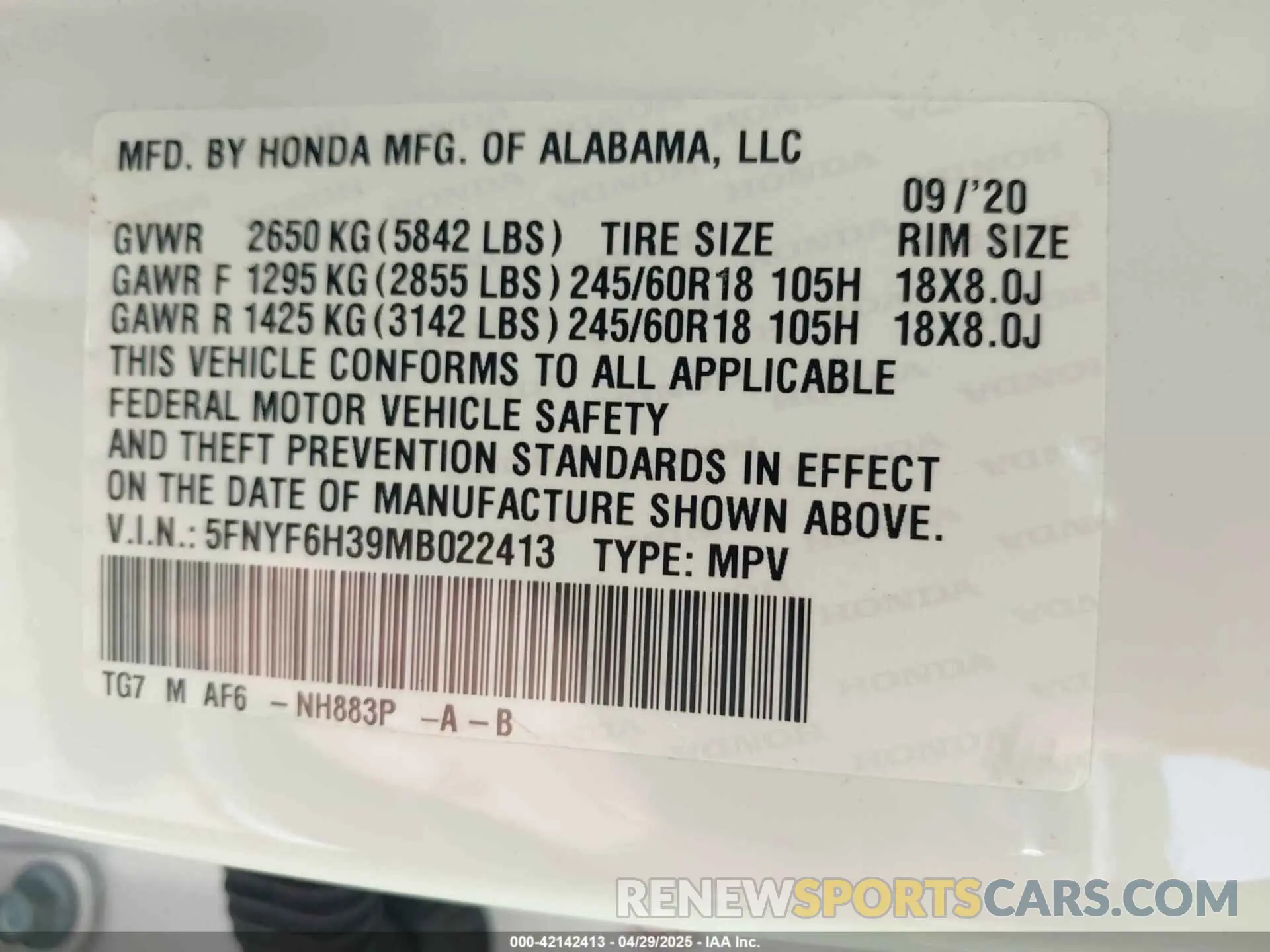 9 Photograph of a damaged car 5FNYF6H39MB022413 HONDA PILOT 2021