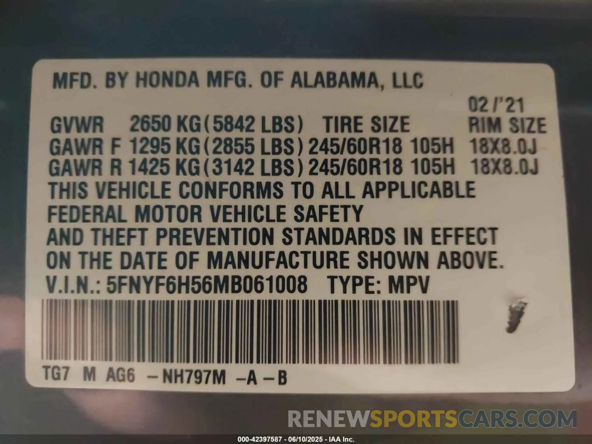 9 Photograph of a damaged car 5FNYF6H56MB061008 HONDA PILOT 2021