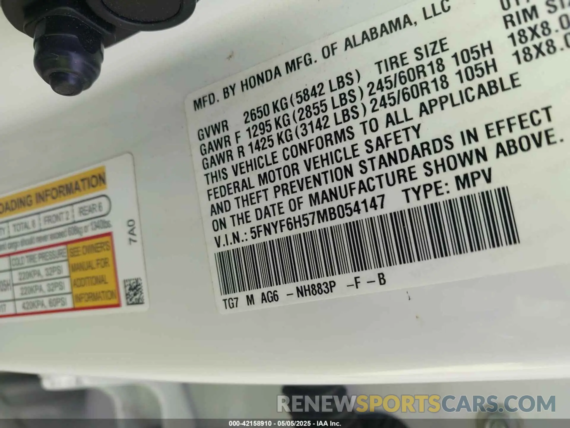 9 Photograph of a damaged car 5FNYF6H57MB054147 HONDA PILOT 2021