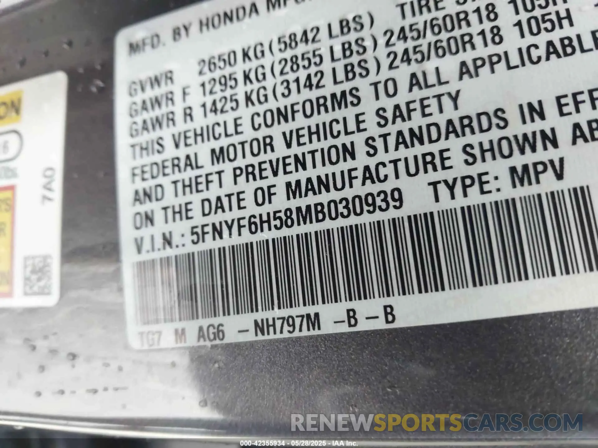 9 Photograph of a damaged car 5FNYF6H58MB030939 HONDA PILOT 2021