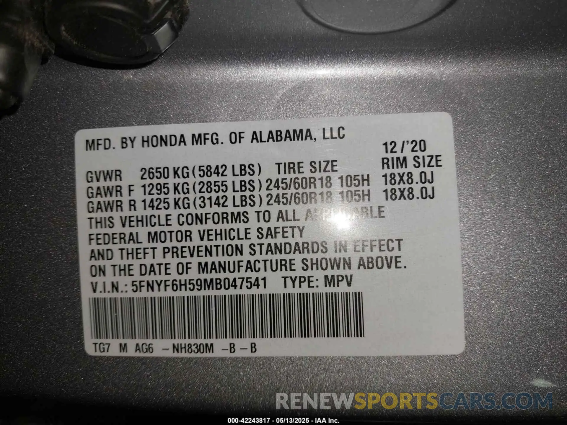 9 Photograph of a damaged car 5FNYF6H59MB047541 HONDA PILOT 2021