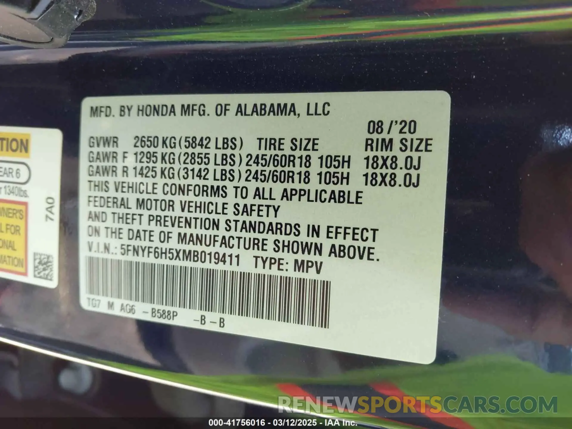 9 Photograph of a damaged car 5FNYF6H5XMB019411 HONDA PILOT 2021