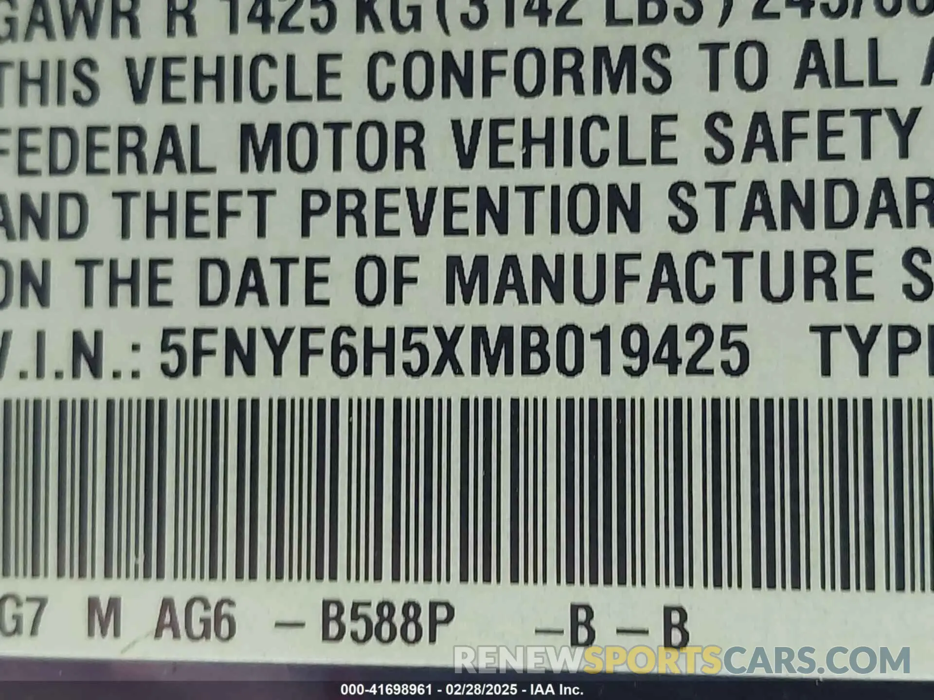 9 Photograph of a damaged car 5FNYF6H5XMB019425 HONDA PILOT 2021