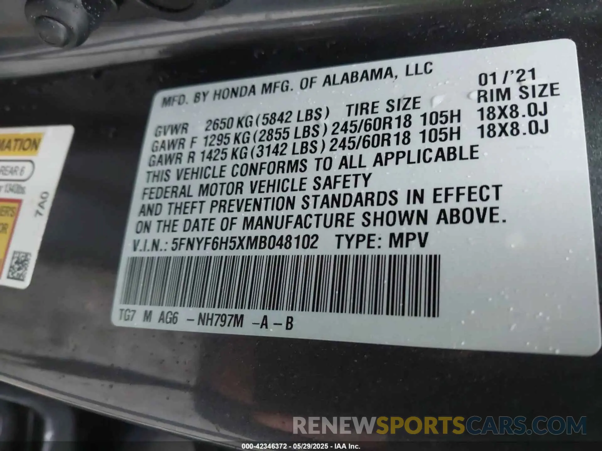 9 Photograph of a damaged car 5FNYF6H5XMB048102 HONDA PILOT 2021