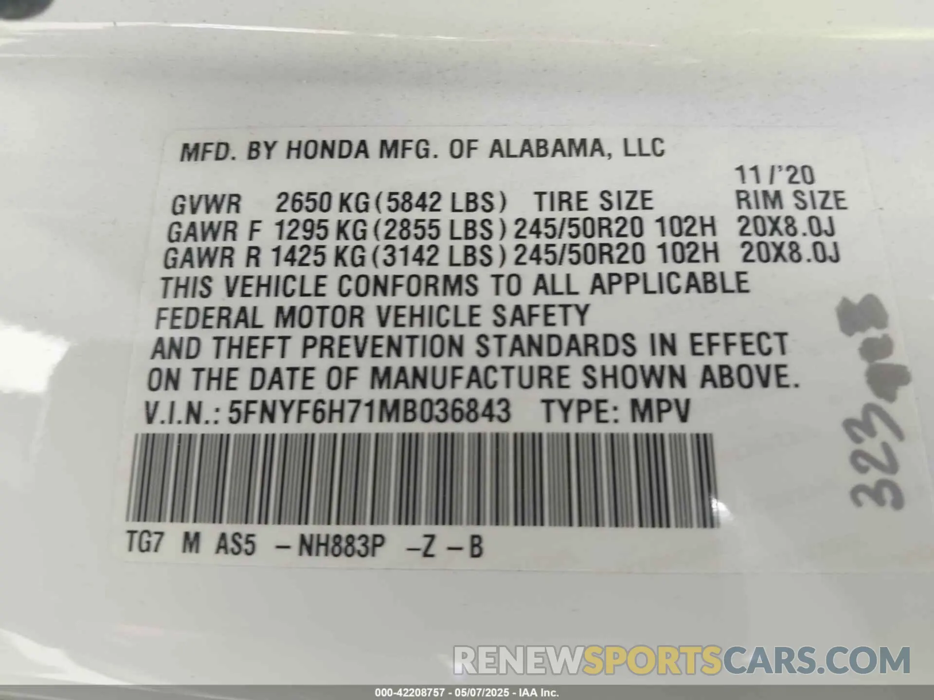 9 Photograph of a damaged car 5FNYF6H71MB036843 HONDA PILOT 2021
