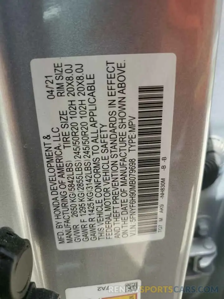 13 Photograph of a damaged car 5FNYF6H90MB079698 HONDA PILOT 2021