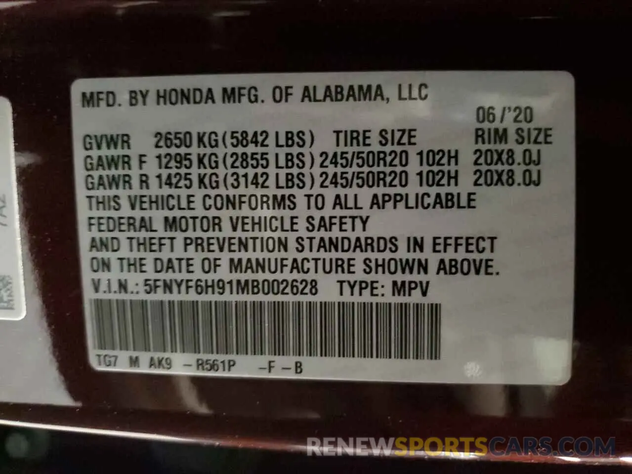15 Photograph of a damaged car 5FNYF6H91MB002628 HONDA PILOT 2021
