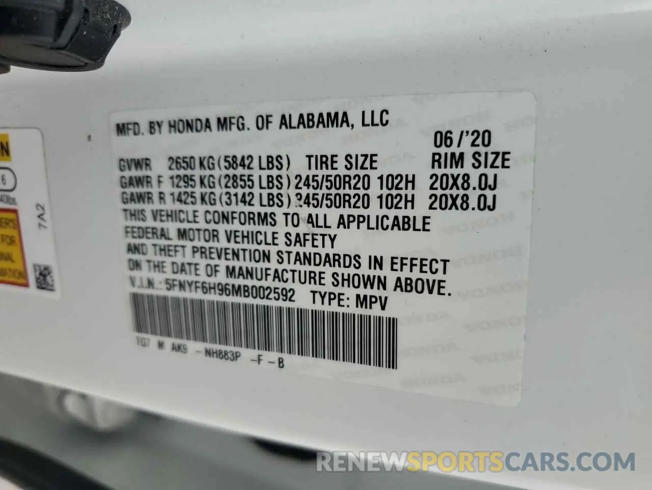 13 Photograph of a damaged car 5FNYF6H96MB002592 HONDA PILOT 2021
