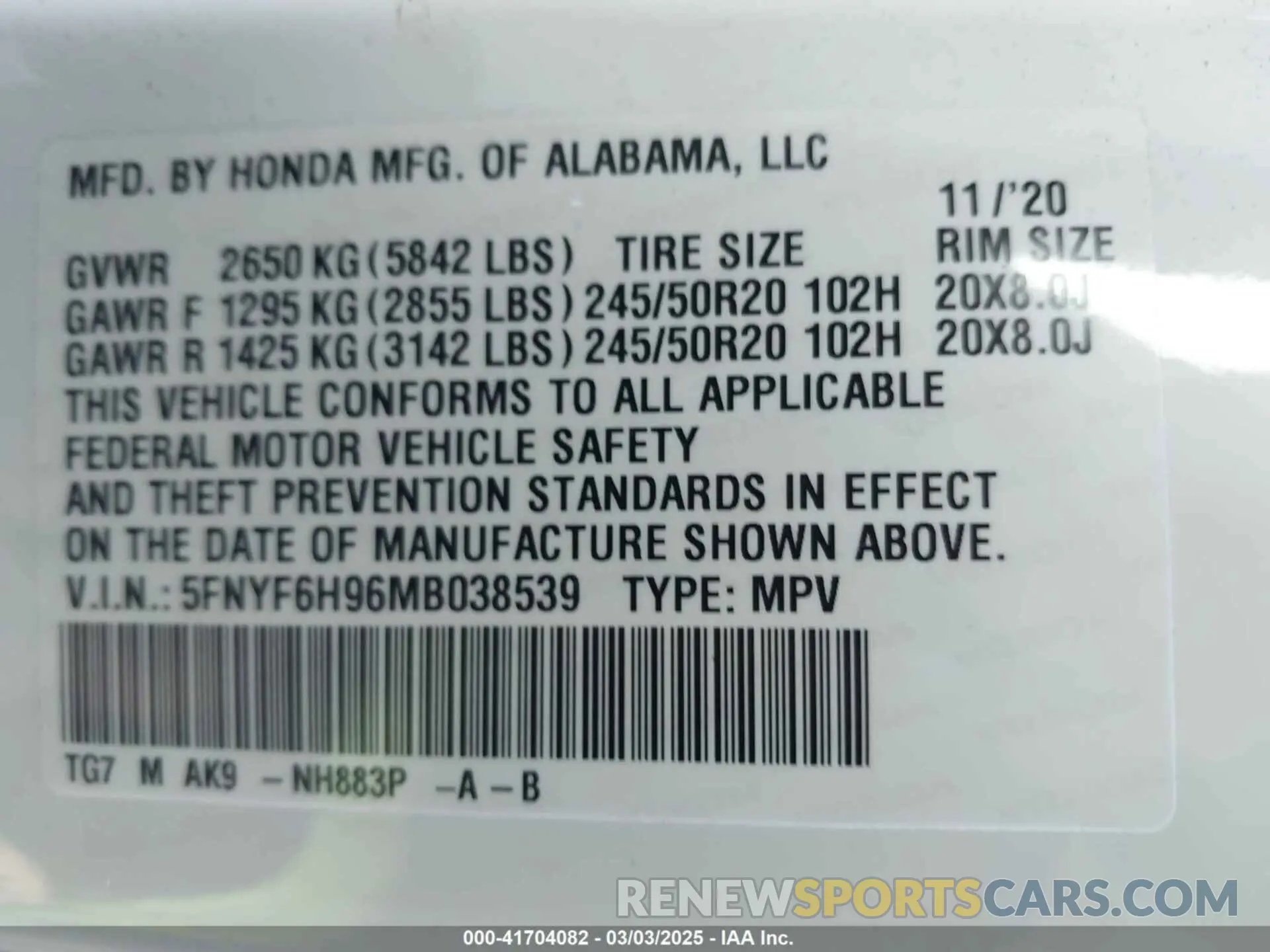 9 Photograph of a damaged car 5FNYF6H96MB038539 HONDA PILOT 2021