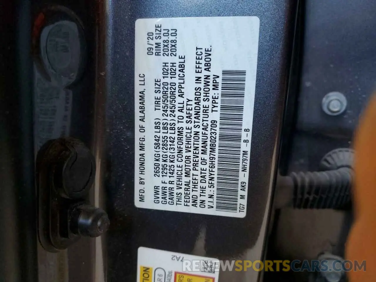13 Photograph of a damaged car 5FNYF6H97MB023709 HONDA PILOT 2021