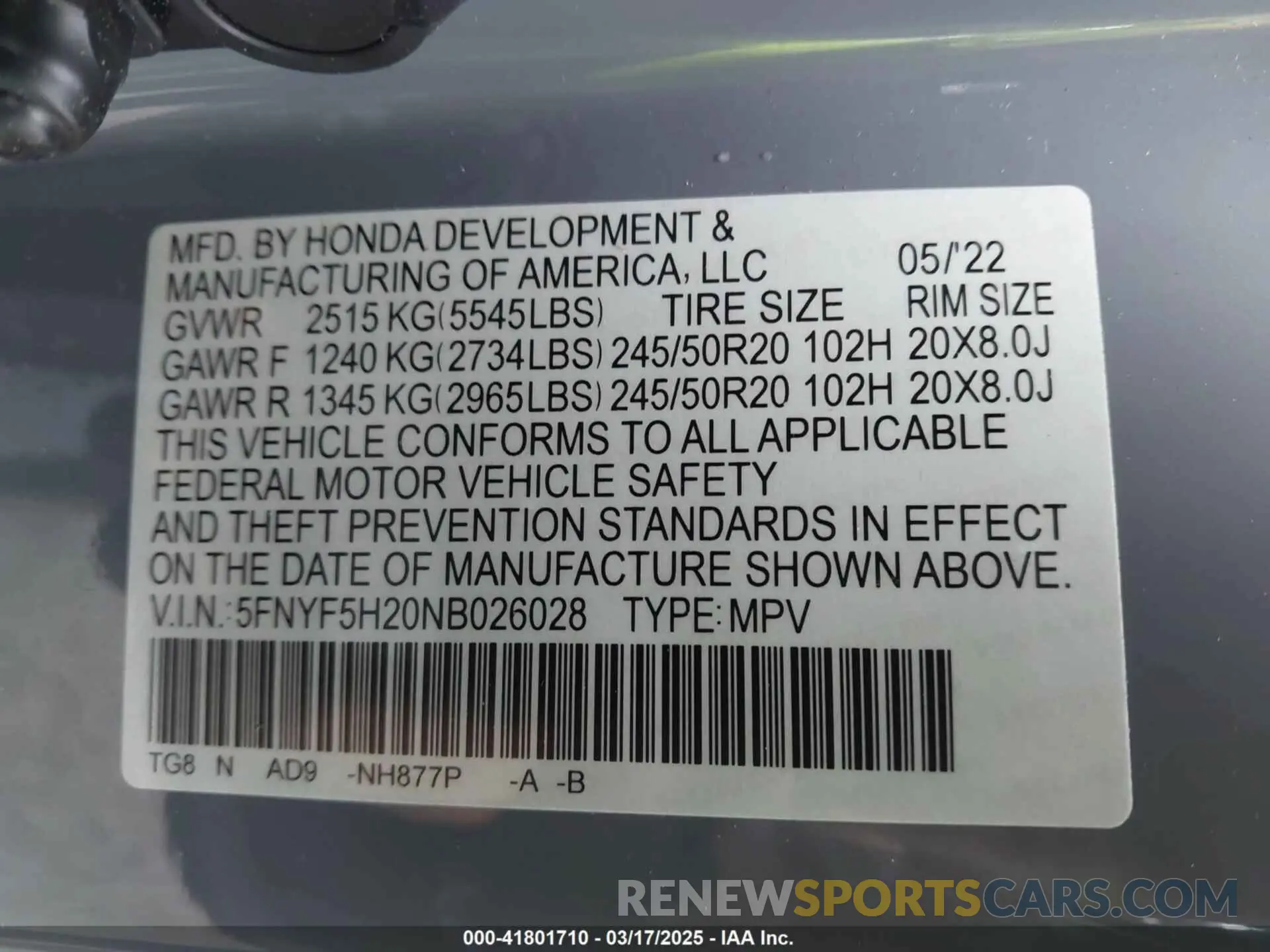 9 Photograph of a damaged car 5FNYF5H20NB026028 HONDA PILOT 2022