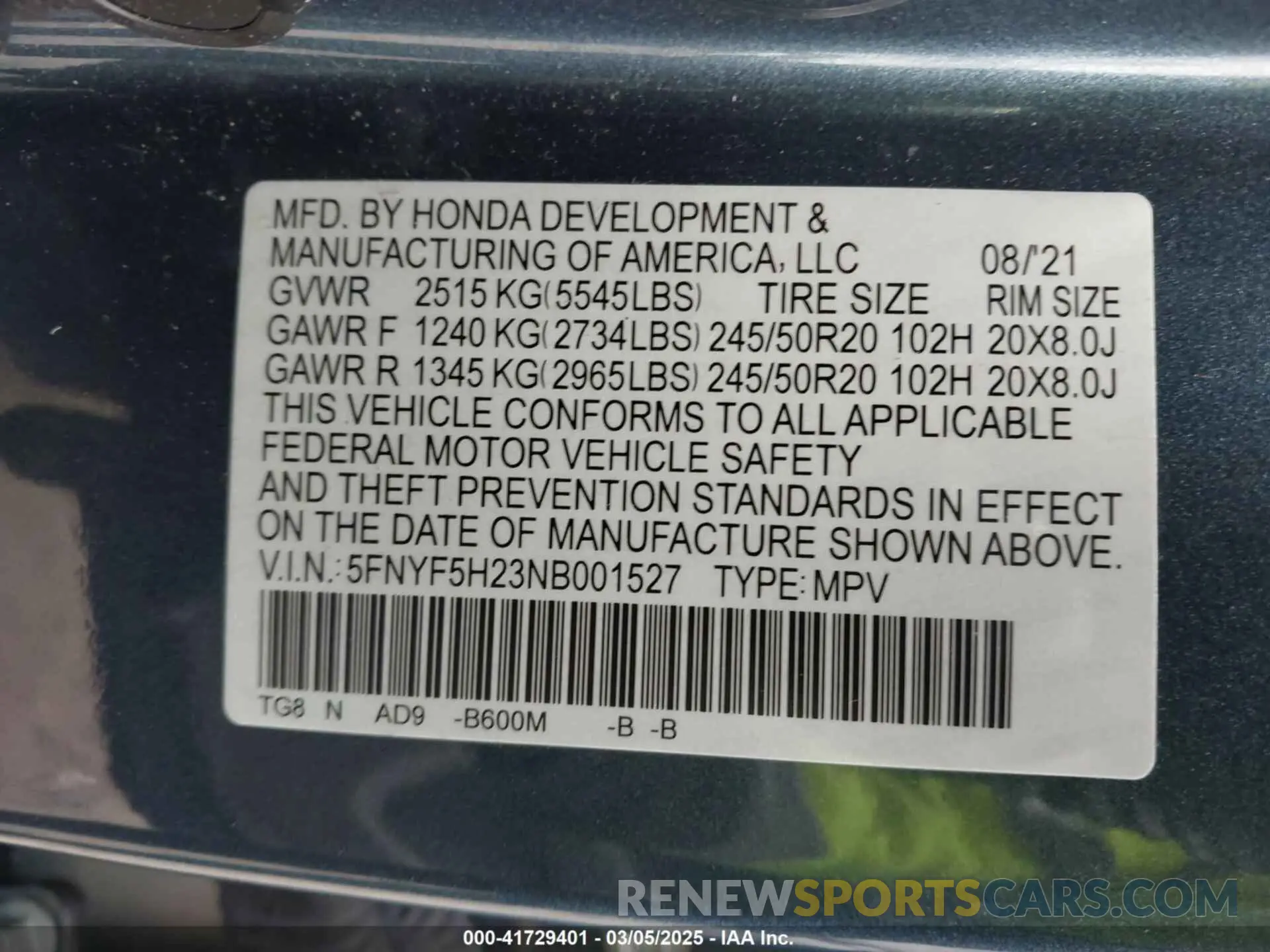 9 Photograph of a damaged car 5FNYF5H23NB001527 HONDA PILOT 2022