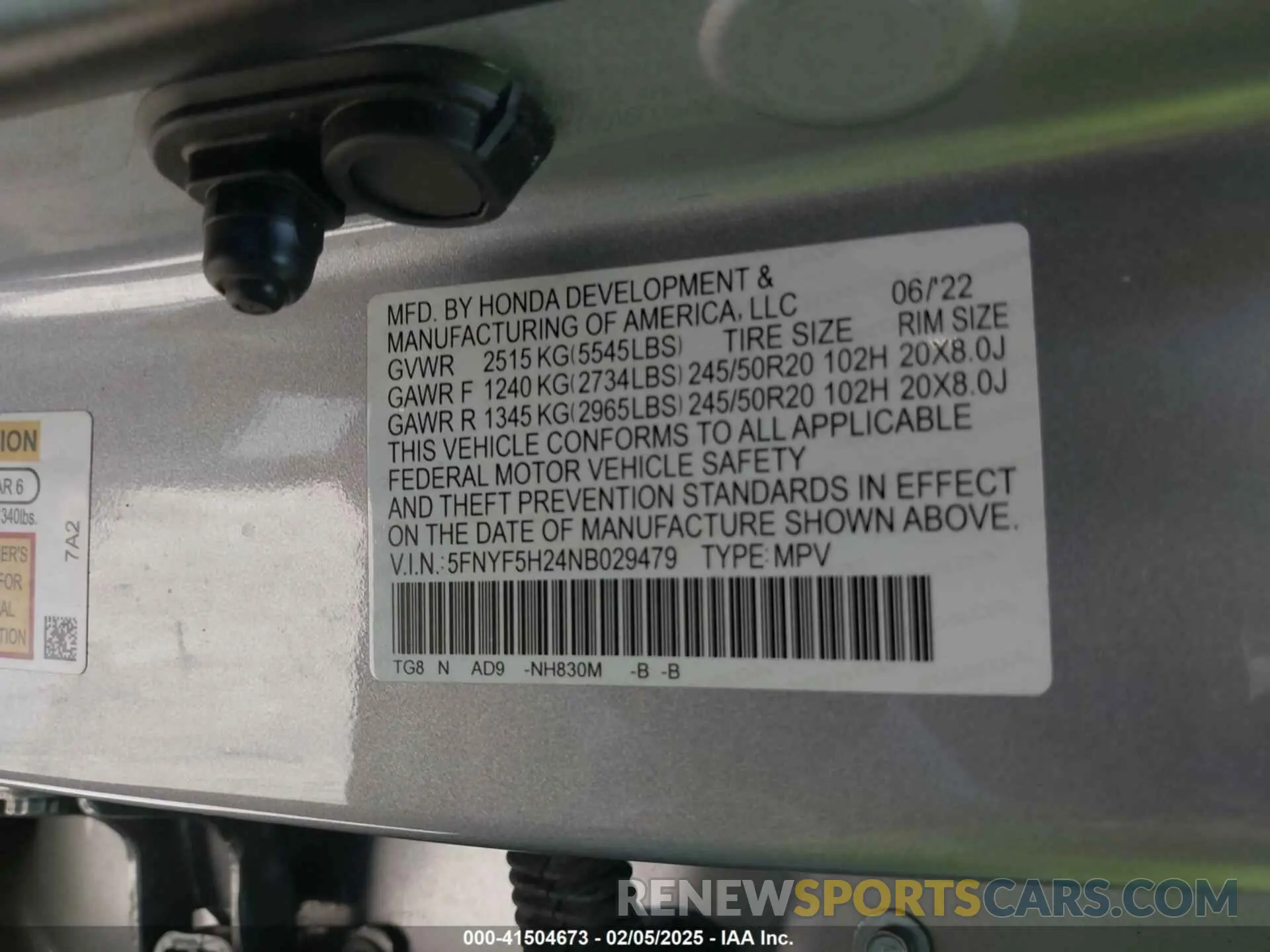 9 Photograph of a damaged car 5FNYF5H24NB029479 HONDA PILOT 2022