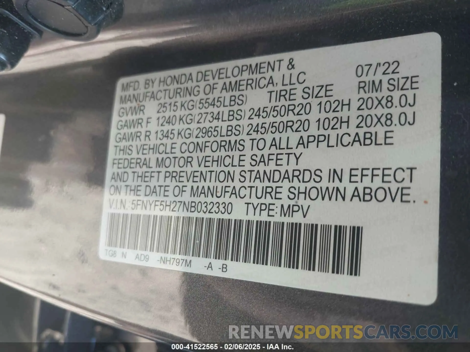 9 Photograph of a damaged car 5FNYF5H27NB032330 HONDA PILOT 2022