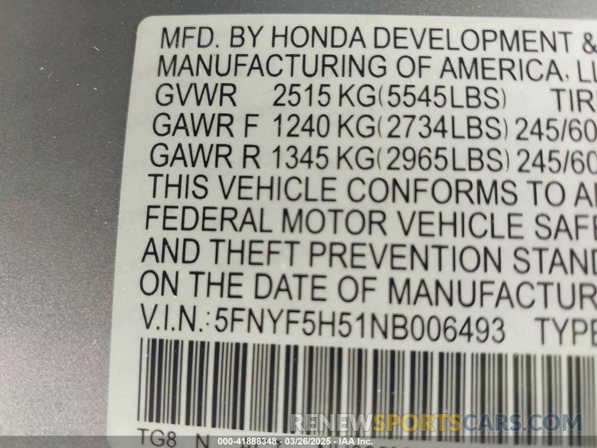 9 Photograph of a damaged car 5FNYF5H51NB006493 HONDA PILOT 2022