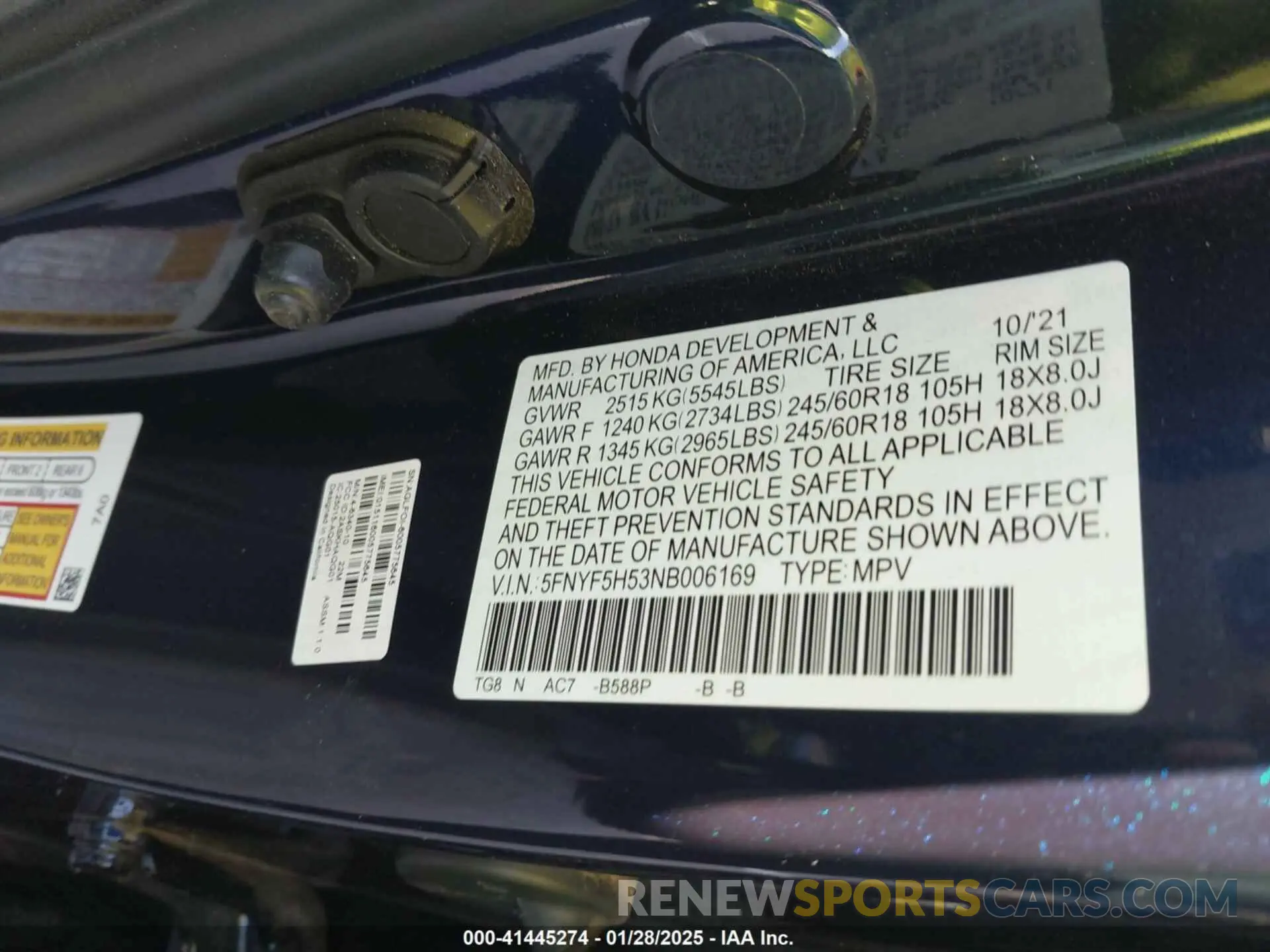 9 Photograph of a damaged car 5FNYF5H53NB006169 HONDA PILOT 2022
