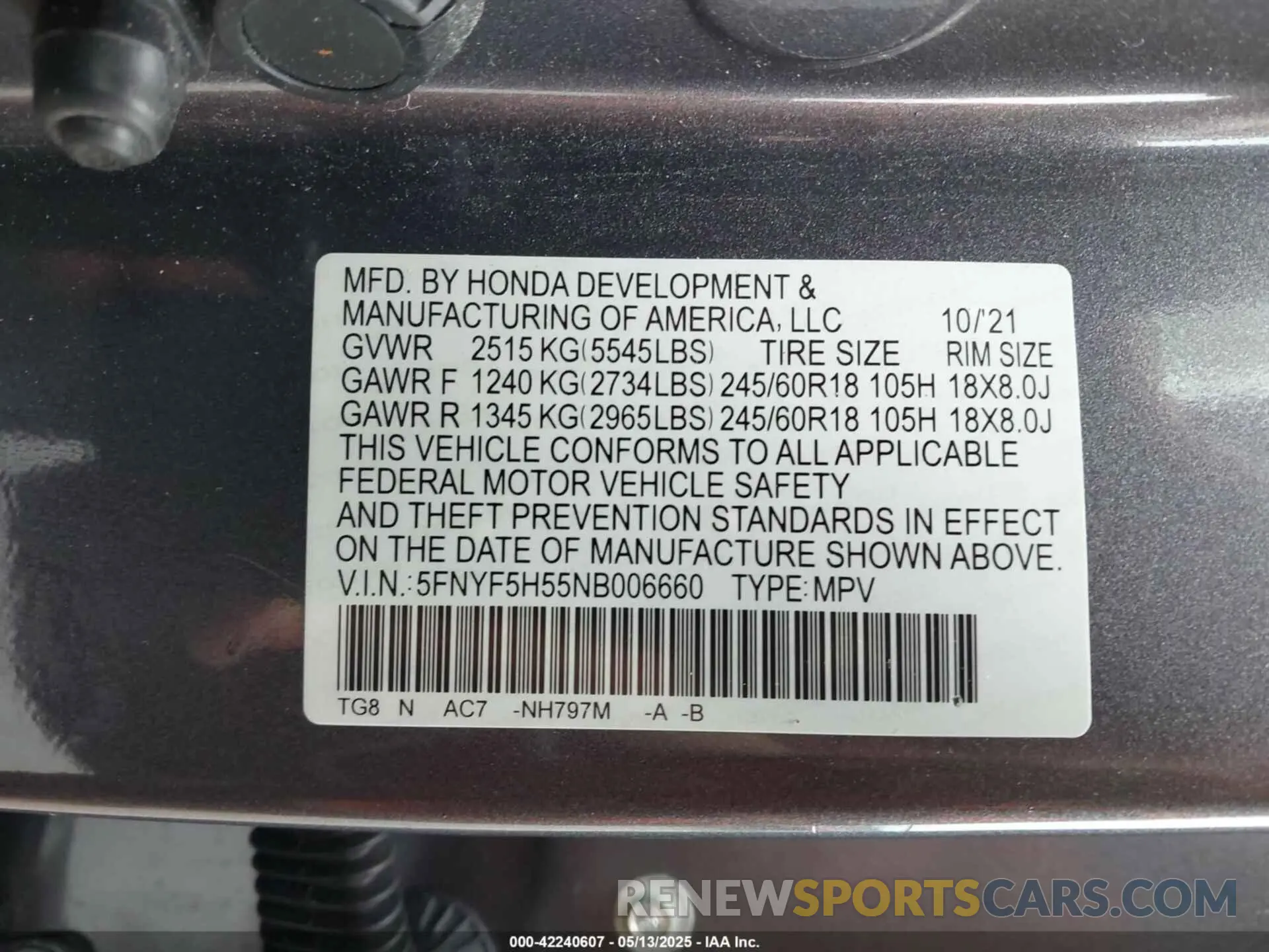 9 Photograph of a damaged car 5FNYF5H55NB006660 HONDA PILOT 2022