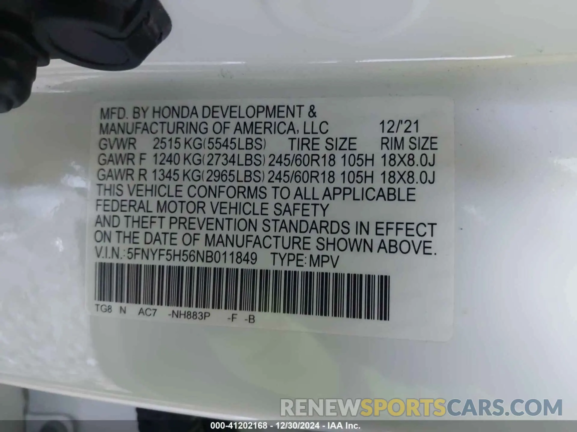 9 Photograph of a damaged car 5FNYF5H56NB011849 HONDA PILOT 2022