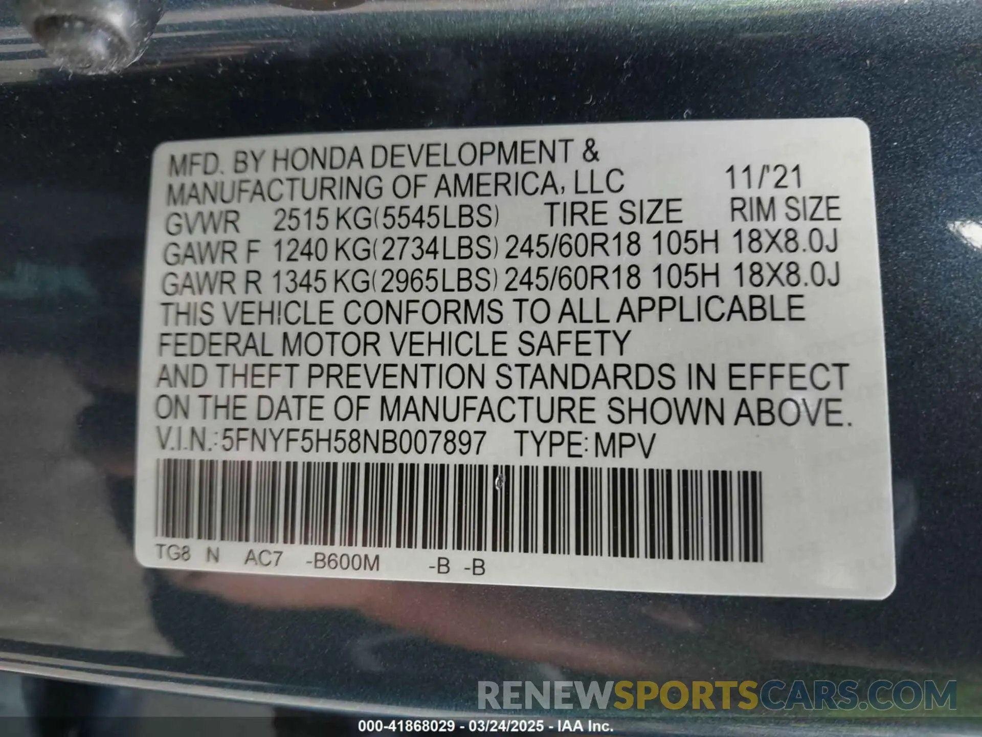 9 Photograph of a damaged car 5FNYF5H58NB007897 HONDA PILOT 2022