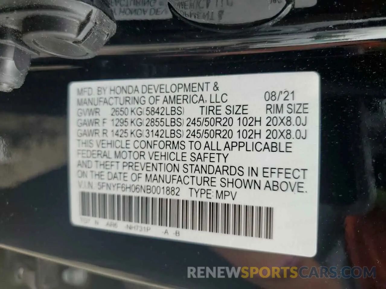 14 Photograph of a damaged car 5FNYF6H06NB001882 HONDA PILOT 2022