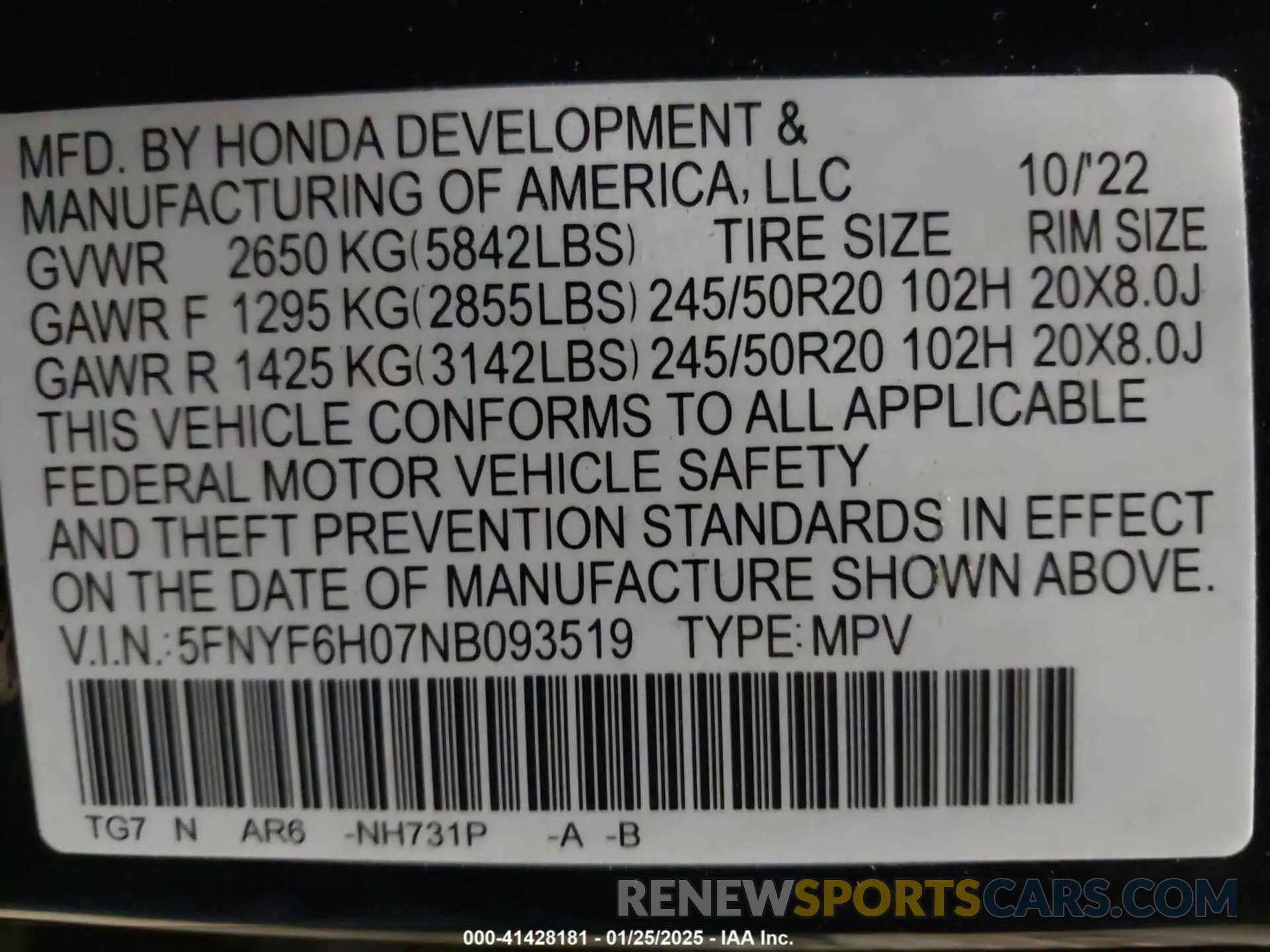 9 Photograph of a damaged car 5FNYF6H07NB093519 HONDA PILOT 2022