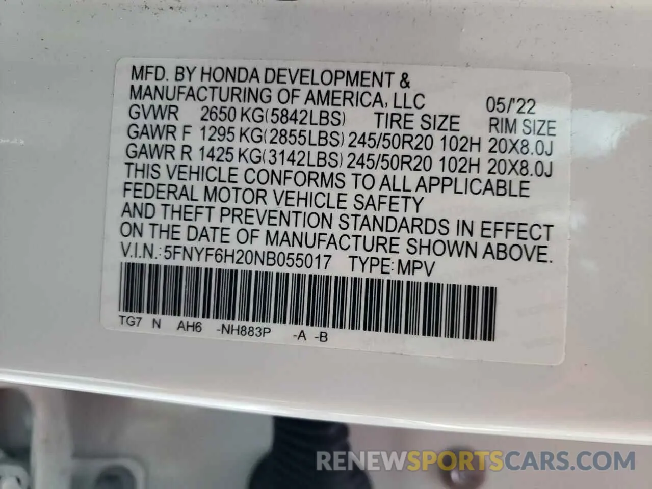 13 Photograph of a damaged car 5FNYF6H20NB055017 HONDA PILOT 2022