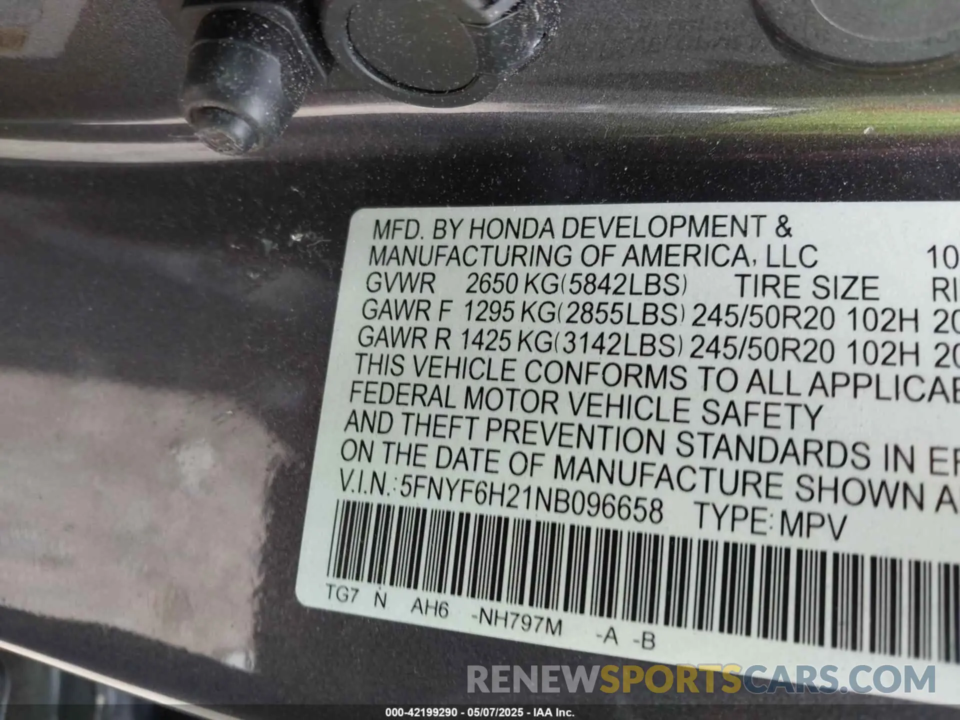 9 Photograph of a damaged car 5FNYF6H21NB096658 HONDA PILOT 2022