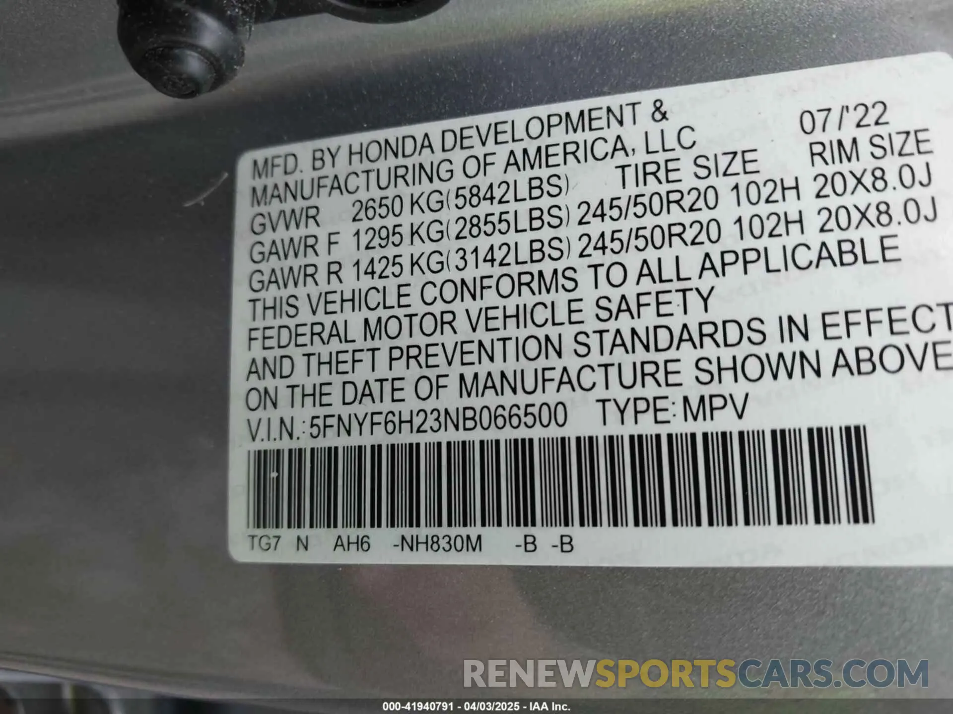 9 Photograph of a damaged car 5FNYF6H23NB066500 HONDA PILOT 2022