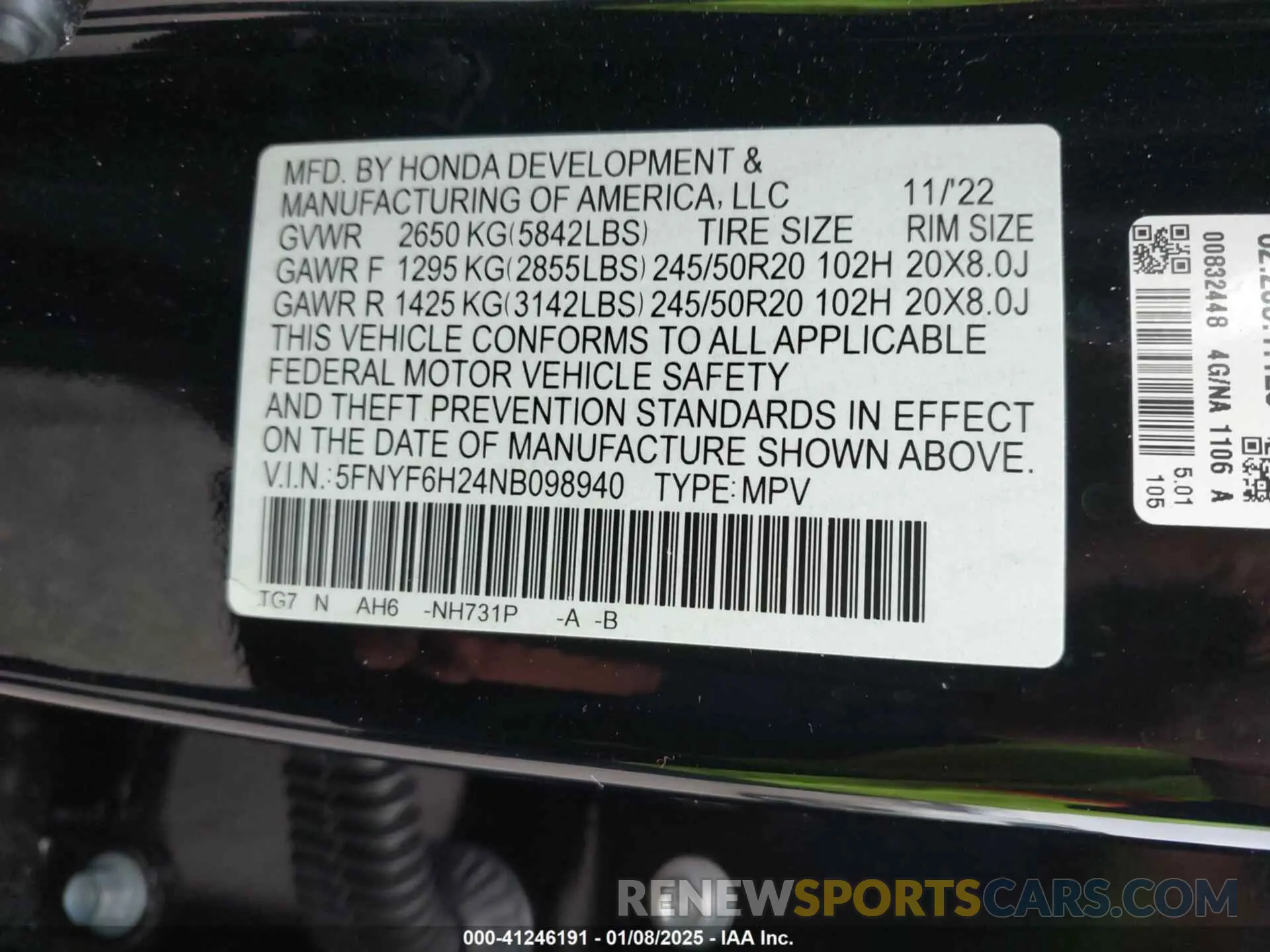 9 Photograph of a damaged car 5FNYF6H24NB098940 HONDA PILOT 2022
