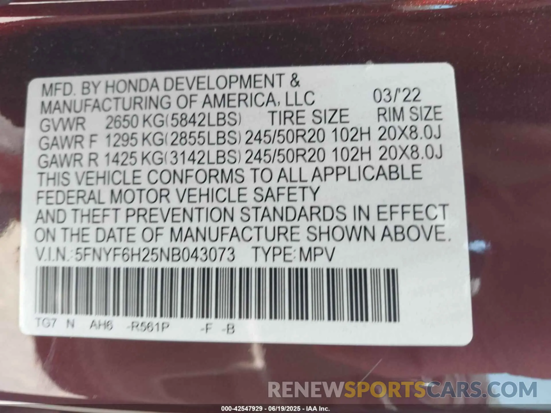 9 Photograph of a damaged car 5FNYF6H25NB043073 HONDA PILOT 2022