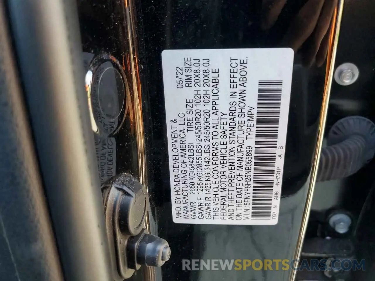 12 Photograph of a damaged car 5FNYF6H25NB055899 HONDA PILOT 2022