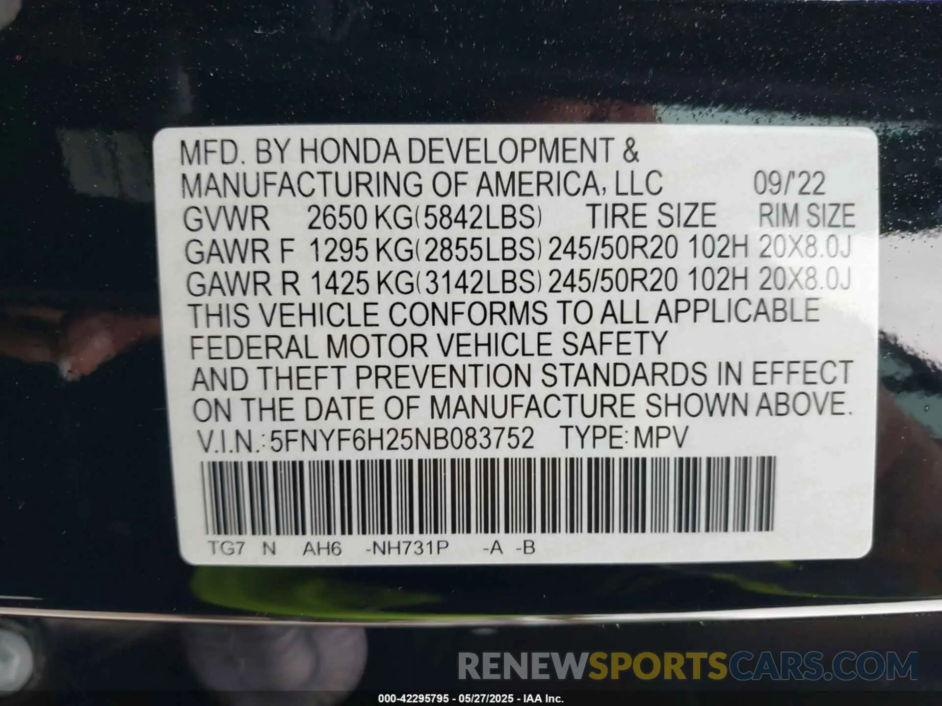 9 Photograph of a damaged car 5FNYF6H25NB083752 HONDA PILOT 2022